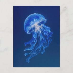 Carte Postale Méduse Bleue Brillante dans l'Océan Profond d'une 
