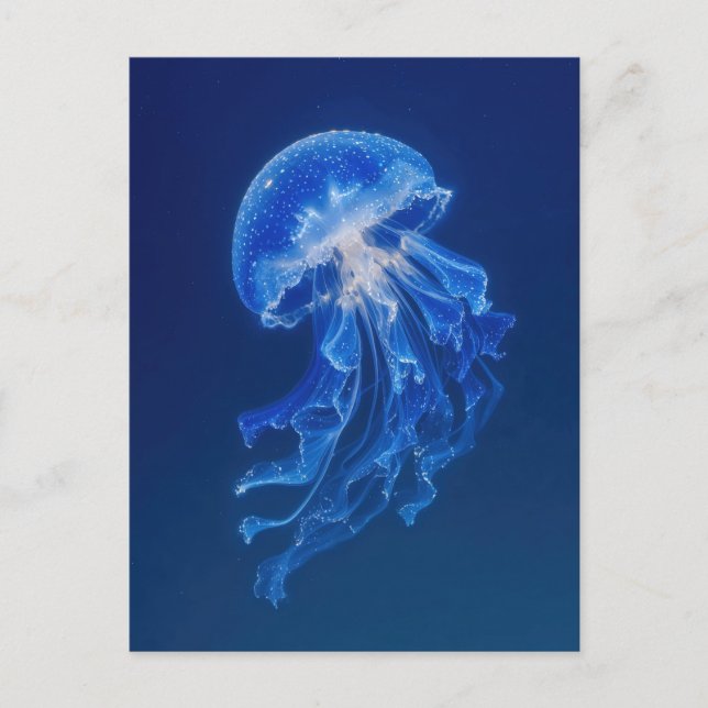 Carte Postale Méduse Bleue Brillante dans l'Océan Profond d'une  (Devant)