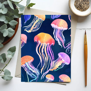Carte Postale Méduse Colorée   Aquarelle d'Animal Marin