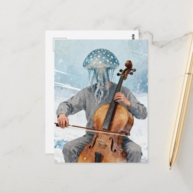 Carte Postale Méduse tachetée idiote faisant de la musique (Devant/Arrière en situation)