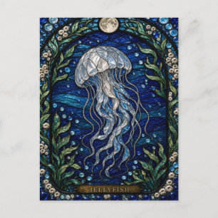 Carte Postale Méduse, verre coloré cloche marine