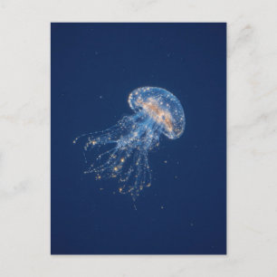 Carte Postale Méduses bleues avec des étoiles dorées dans le cie