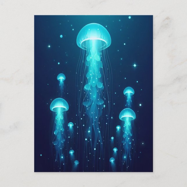 Carte Postale Méduses bleues bioluminescentes de l'océan (Devant)