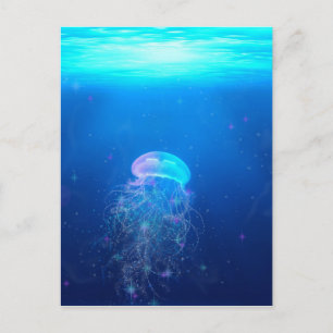 Carte Postale Méduses bleues lumineuses nageant dans un océan my