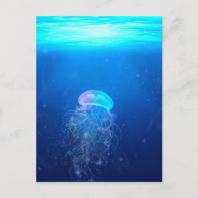Carte Postale Méduses bleues lumineuses nageant dans un océan my (Devant)