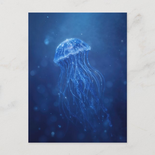 Carte Postale Méduses brillant dans l'indigo profond des fonds o (Devant)
