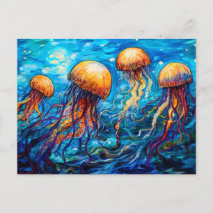 Carte Postale Méduses dans un tableau sous-marin tourbillonnant 
