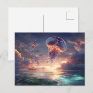 Carte Postale Méduses lumineuses dans les cieux du coucher de so