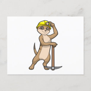 Carte Postale Meerkat en tant que mineur avec Pickaxe