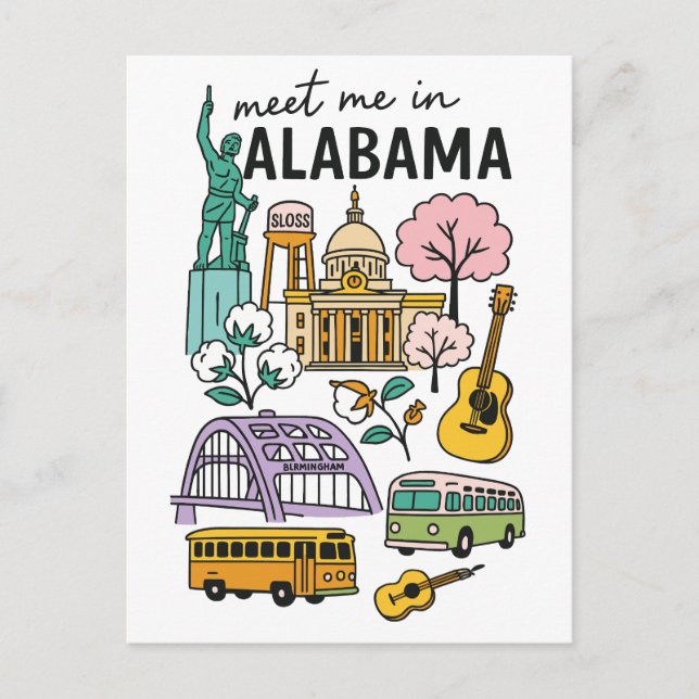Carte Postale Meet Me In Alabama Iconic Landmarks Travel (Devant)