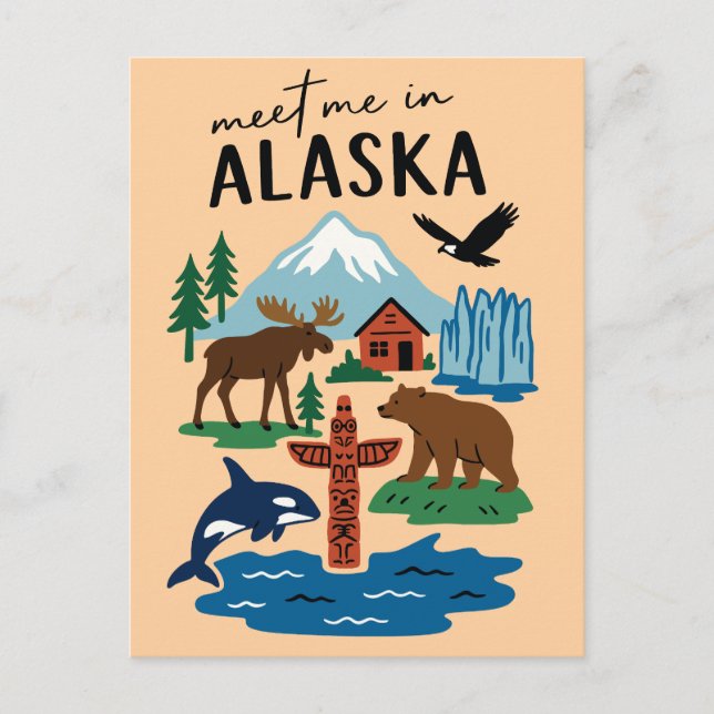 Carte Postale Meet Me In Alaska Icons Retro (Devant)