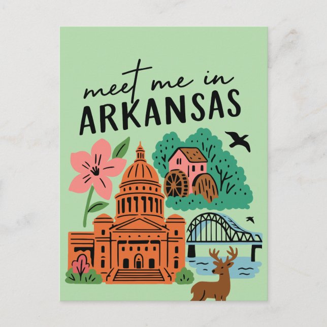 Carte Postale Meet Me In Arkansas Southern USA Retro Landmarks (Devant)
