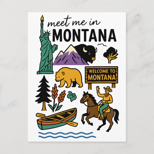 Carte Postale Meet Me In Montana Wildlife & Cowboy State Travel (Devant)