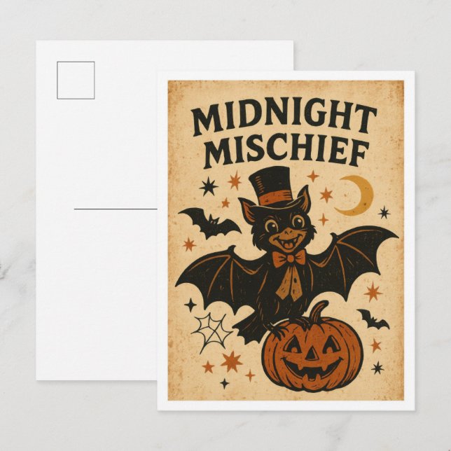 Carte Postale Méfait de minuit d'Halloween vintage (Devant / Derrière)