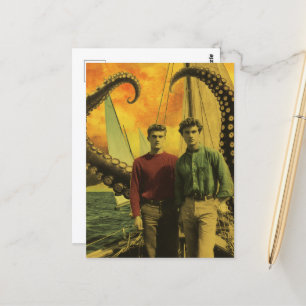 Carte Postale Méfiez-vous des hommes Vintages Kracken et des pou