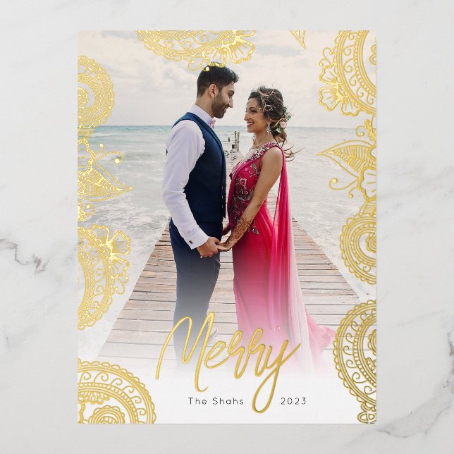 Carte postale Mehndi Photo Gold Foil Holiday (Recto)