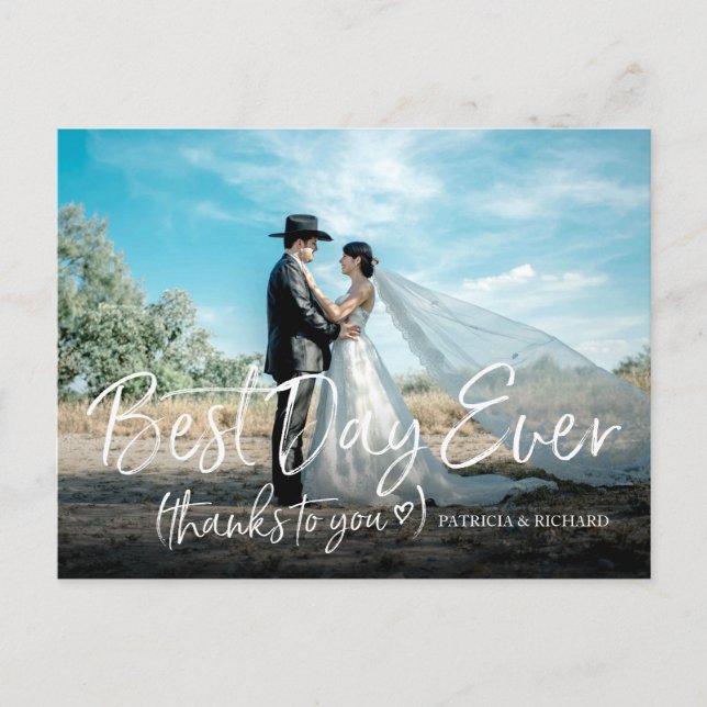 Carte Postale Meilleur jour Chic Mariage Remerciements Photo (Devant)
