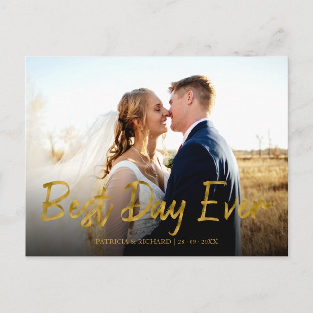 Carte Postale Meilleur Jour jamais Gold Foil Mariage Merci photo (Devant)