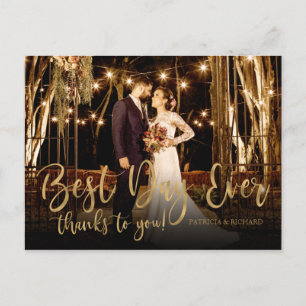 Carte Postale Meilleur jour jamais Script Or Photo Mariage Merci