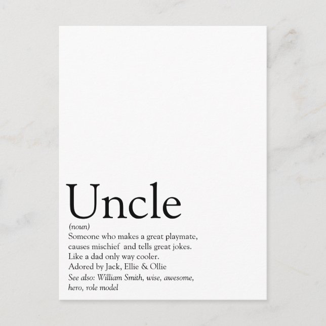 Carte Postale Meilleur Oncle du Monde, Définition de Tonton Func (Devant)