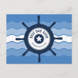 Carte Postale Meilleur papa Ever Blue Ships Roue et Vagues
