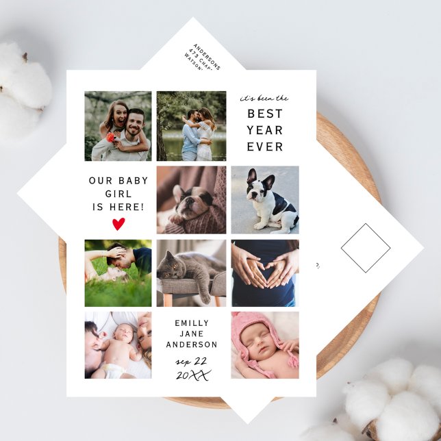 Carte Postale Meilleure Année Jamais Collage Photo Bébé Moderne  (Créateur téléchargé)