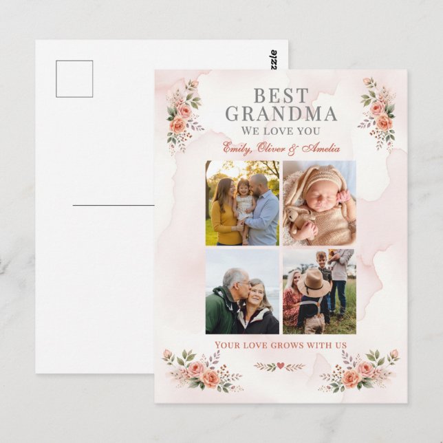 Carte Postale Meilleure grand-mère Collage photo Floral (Devant / Derrière)