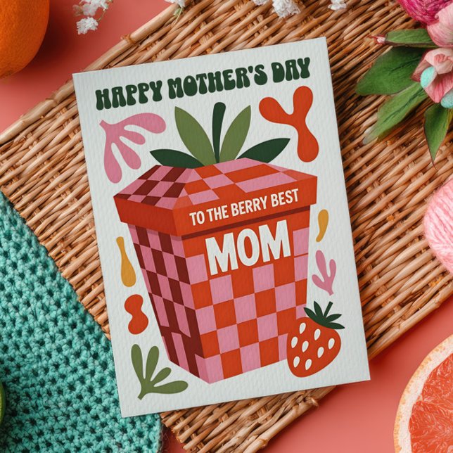 Carte Postale Meilleure Maman Baie de Fraise Rétro Fête des Mère (Créateur téléchargé)