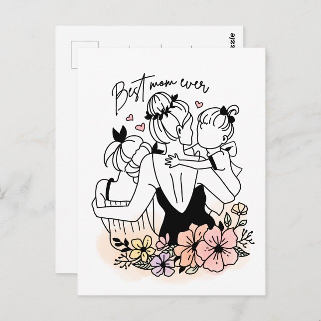 Carte Postale Meilleure maman jamais maman maman, enfants/ fleur (Devant / Derrière)