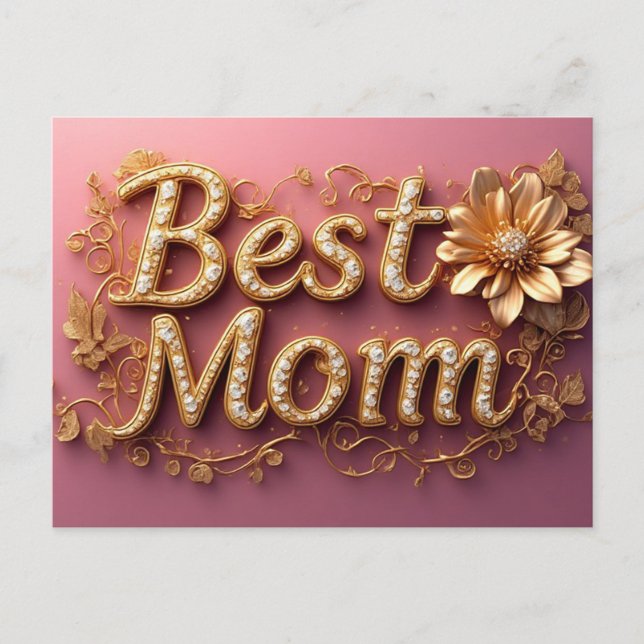Carte Postale Meilleure Maman Lettre Dorée (Devant)