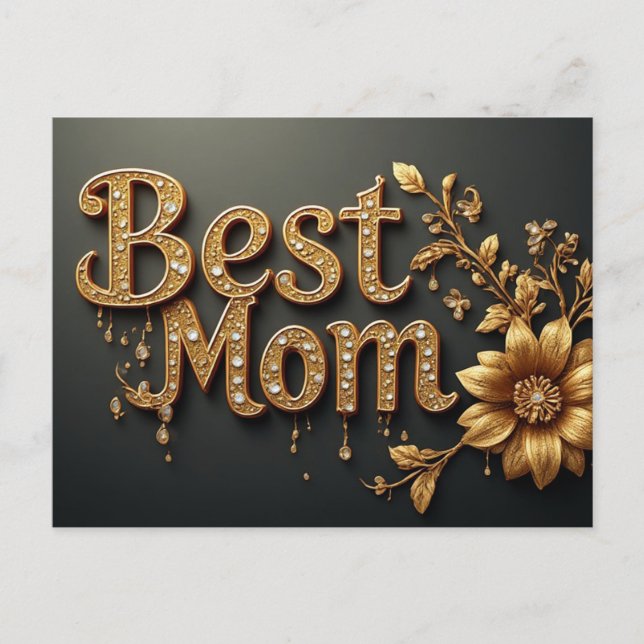 Carte Postale Meilleure Maman Lettre Dorée (Devant)