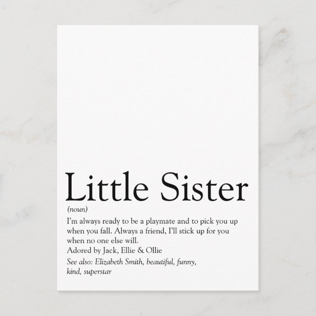 Carte Postale Meilleure Sœur Définition Amusante Moderne (Devant)