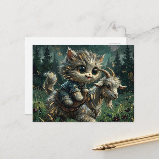 Carte Postale Meilleurs amis chat et chèvre  (Devant/Arrière en situation)