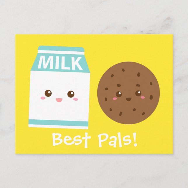 Carte Postale Meilleurs Pals, Lait mignon et Cookies (Devant)