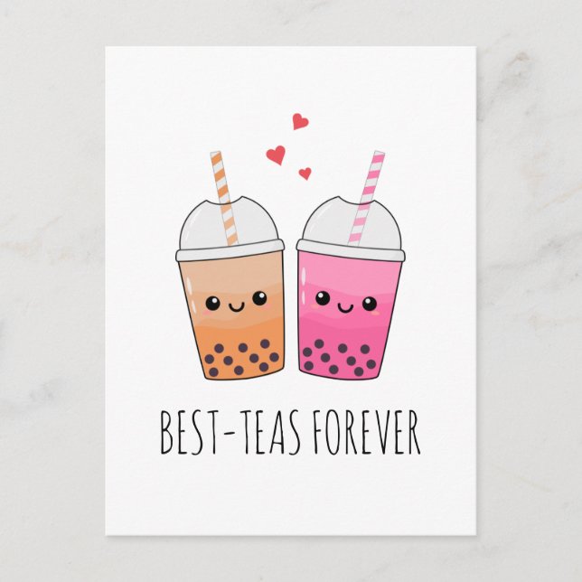 Carte Postale Meilleurs Thés Cute Kawaii Boba Tea Pun Aimer (Devant)