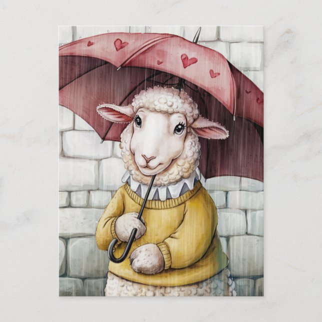 Carte Postale Mélange mouton en Sweat Jaune avec parapluie (Devant)