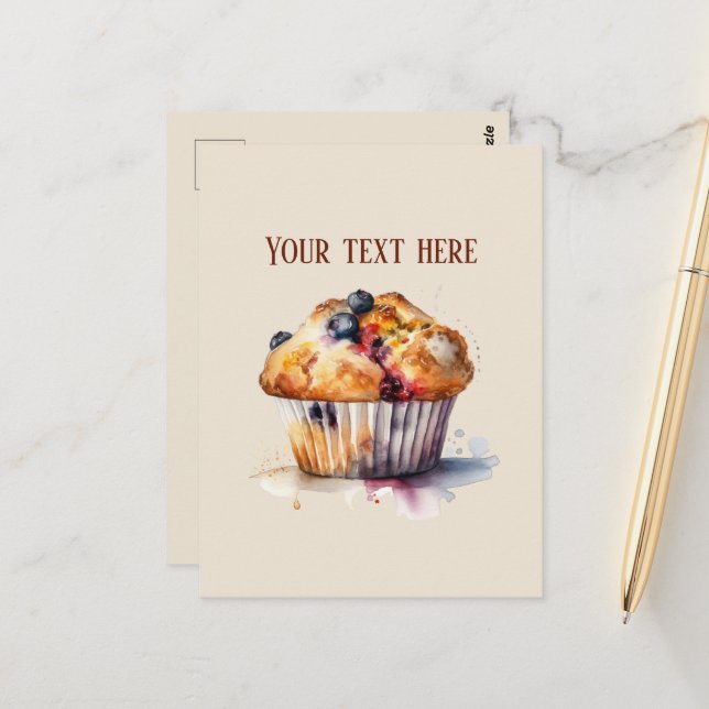 Carte Postale Mélange muffin bleuet ajouter du texte (Devant/Arrière en situation)