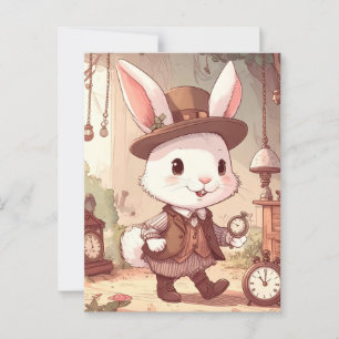Carte Postale Mélange White Rabbit Wonderland Whimsical Timekeep