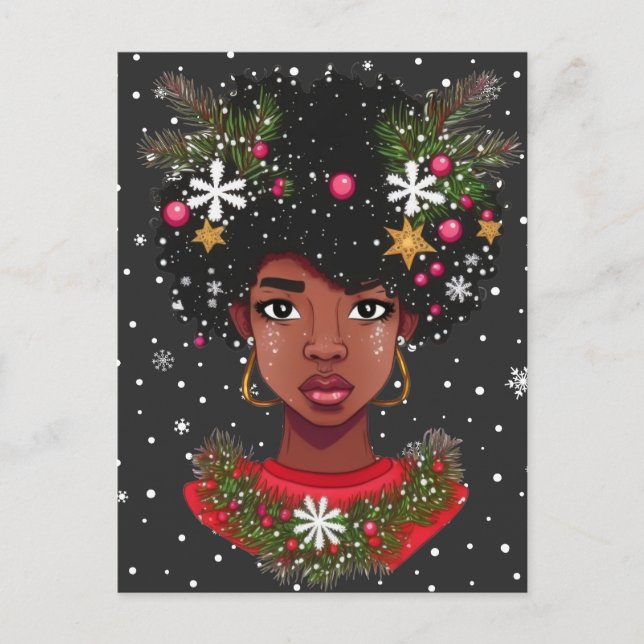 Carte Postale Melanin Christmas Magic Black Girl Femme Sista (Devant)