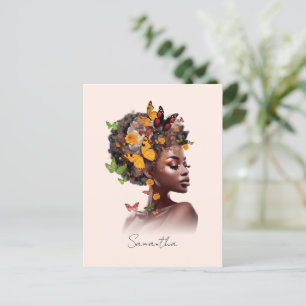 Carte Postale Melanin Magic : cheveux afro et papillon coloré