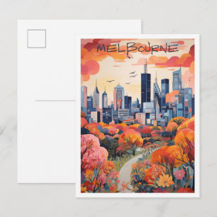 Carte Postale Melbourne Australie Art de Voyage Vintage