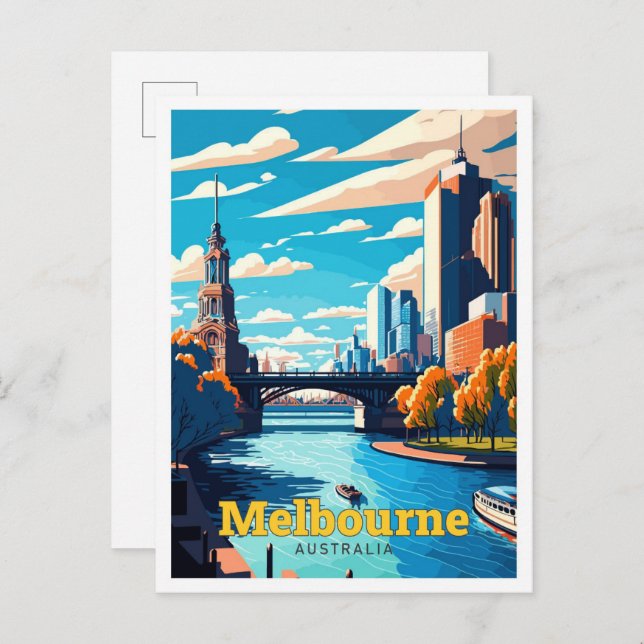 Carte Postale Melbourne Australie Travel Art Vintage (Devant / Derrière)