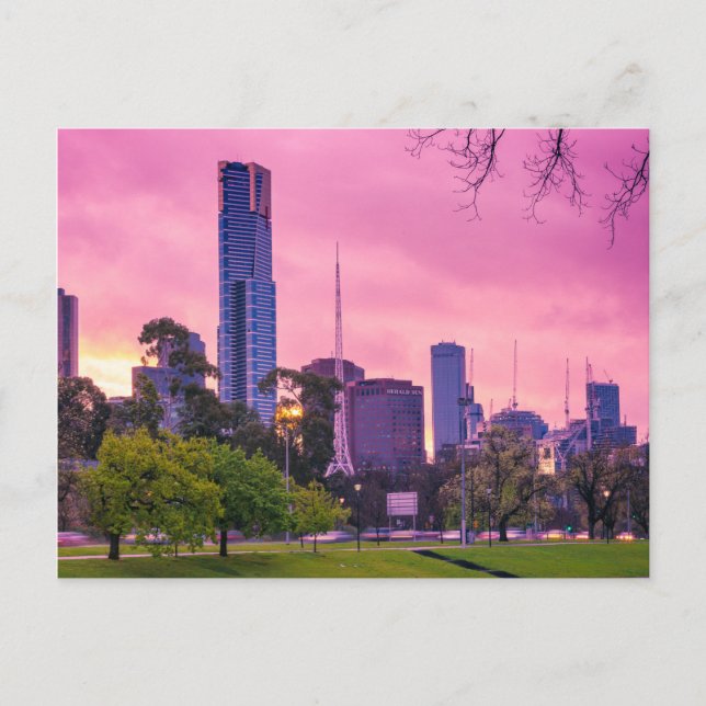 Carte Postale Melbourne City Jolie en rose (Devant)