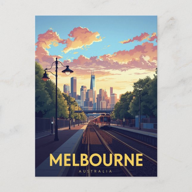 Carte Postale Melbourne Skyline Train Station (Devant)