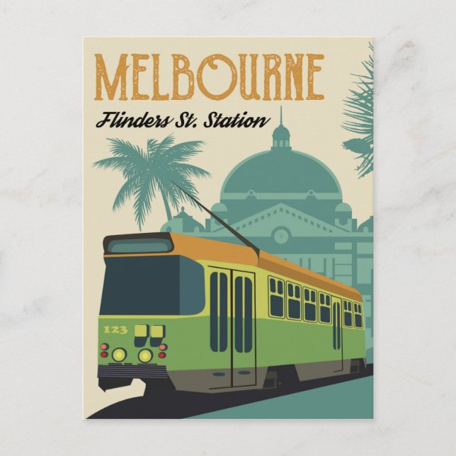 Carte Postale Melbourne, tramway de la gare de Flinders Street (Devant)