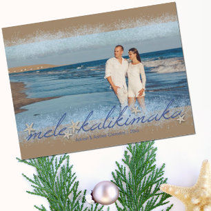 Carte Postale Mele Kalikimaka avec photo de Noël en script étoil