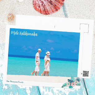 Carte Postale Mele Kalikimaka Beach Family Photo Hibiscus Floral