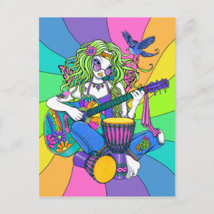 Carte postale "Melody" Rainbow Guitar Hippie Fairy