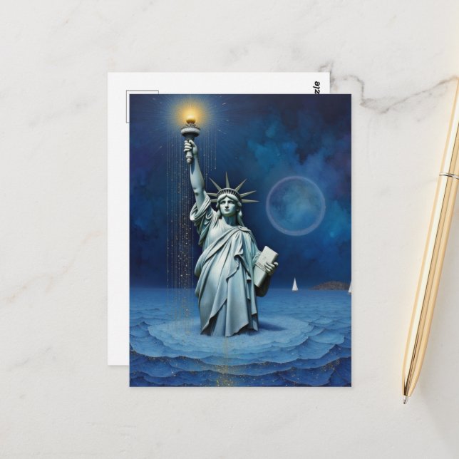 Carte Postale Melting Statue of Liberty (Devant/Arrière en situation)