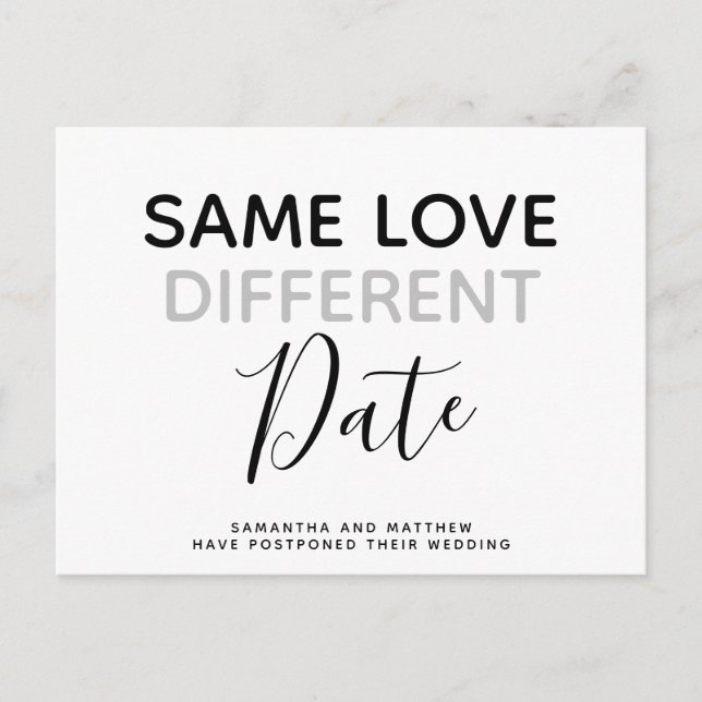 Carte Postale Même Amour Différente Date Simple Moderne Mariage (Devant)